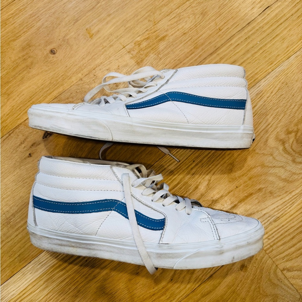 Vans High-Top Sneakers in White and Blue